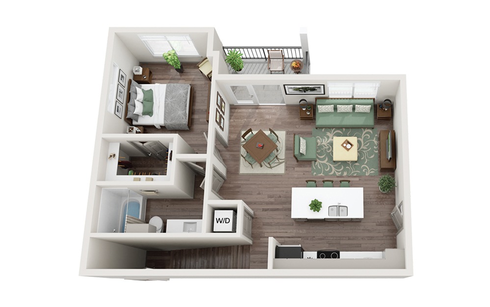 A2G 1 Bed & 1 Bath 3D Floor Plan At Abacus Alamo Ranch Apartments