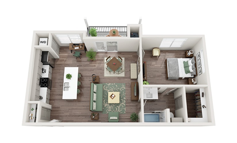 A3 1 Bed & 1 Bath 3D Floor Plan At Abacus Alamo Ranch Apartments