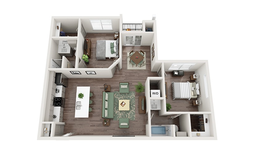 B1 2 Bed & 2 Bath 3D Floor Plan At Abacus Alamo Ranch Apartments
