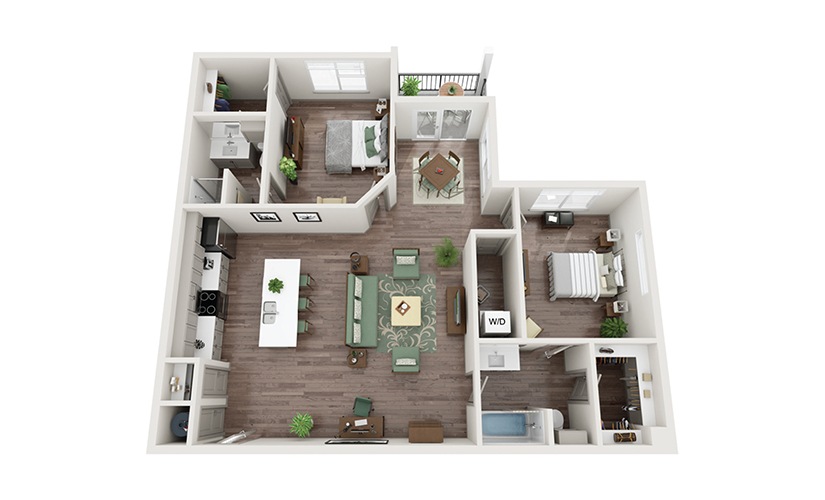 B3 2 Bed & 2 Bath 3D Floor Plan At Abacus Alamo Ranch Apartments