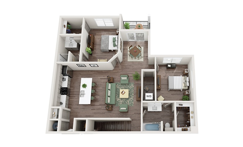 B3G 2 Bed & 2 Bath 3D Floor Plan At Abacus Alamo Ranch Apartments